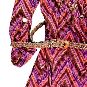 Vivid Boho Abstract Long Sleeve EMMA & MICHELE Leather Belt Stretch Dress ♥️